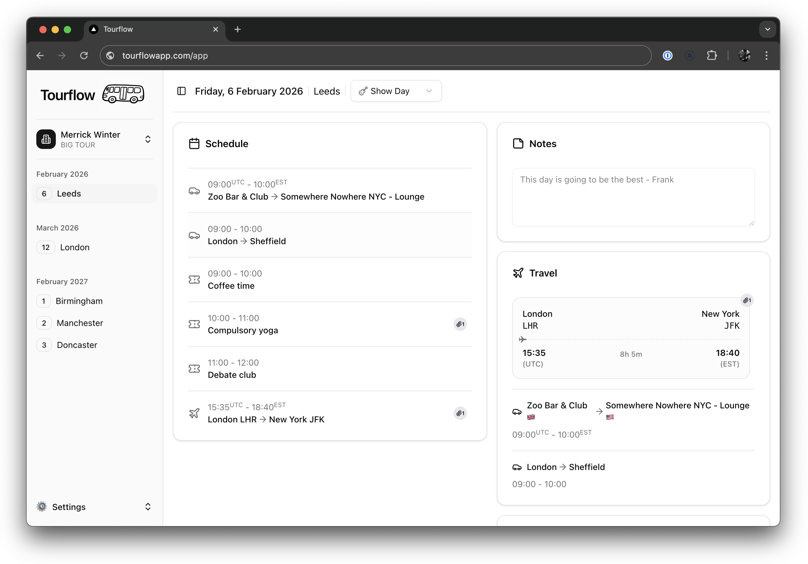 Tourflow dashboard screenshot